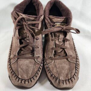 SKECHERS Women Suede Chukka Ankle Boot Chocolate Brown Lace Up Moccasin Size 8.5